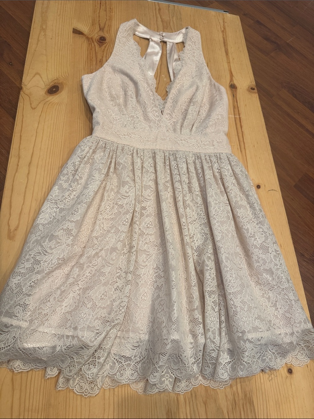 BEBE Cream Lace Halter Fit-and-Flare Dress